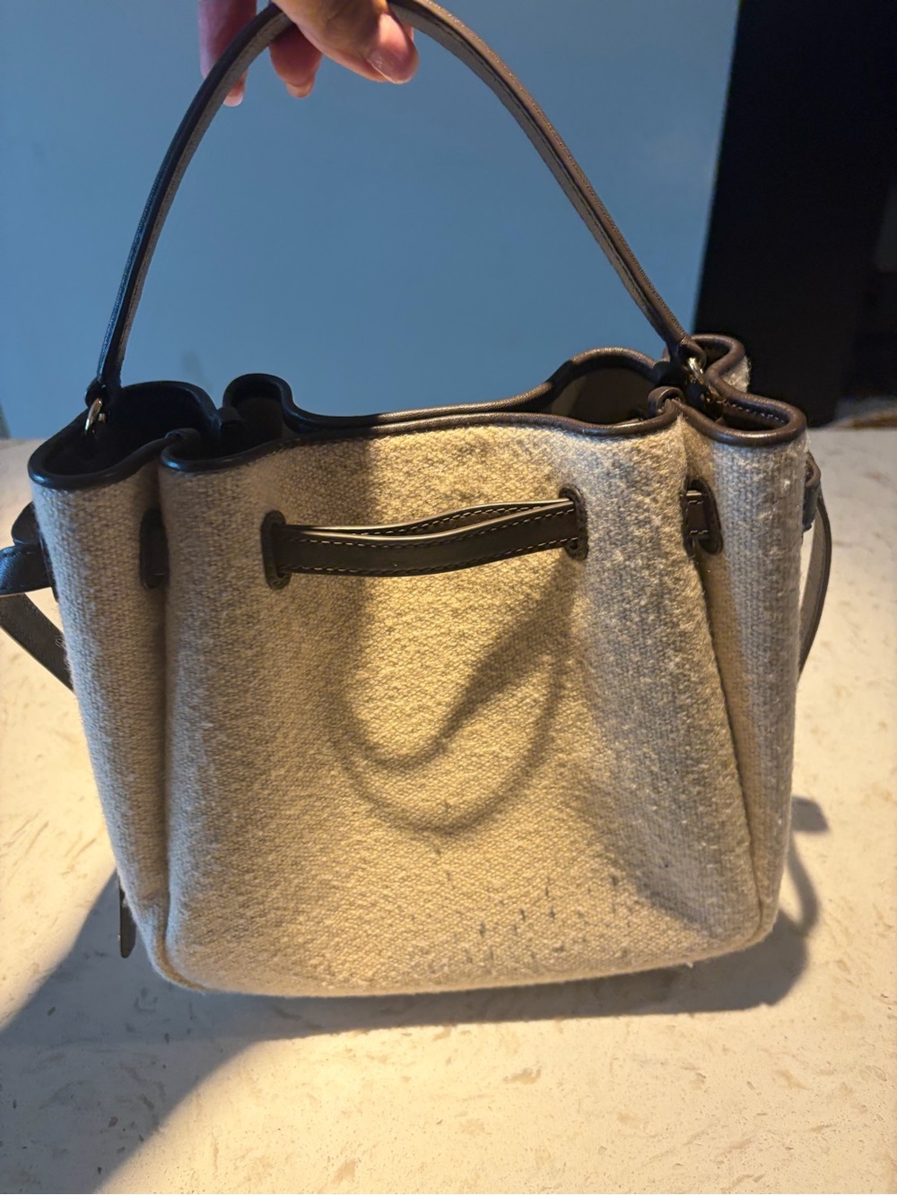 Tory Burch Cream Wool Crossbody Tote with Brown Leather Trim - Picture 4 of 4
